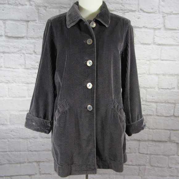 J Jill Grey Corduroy Jacket With Velvet 
